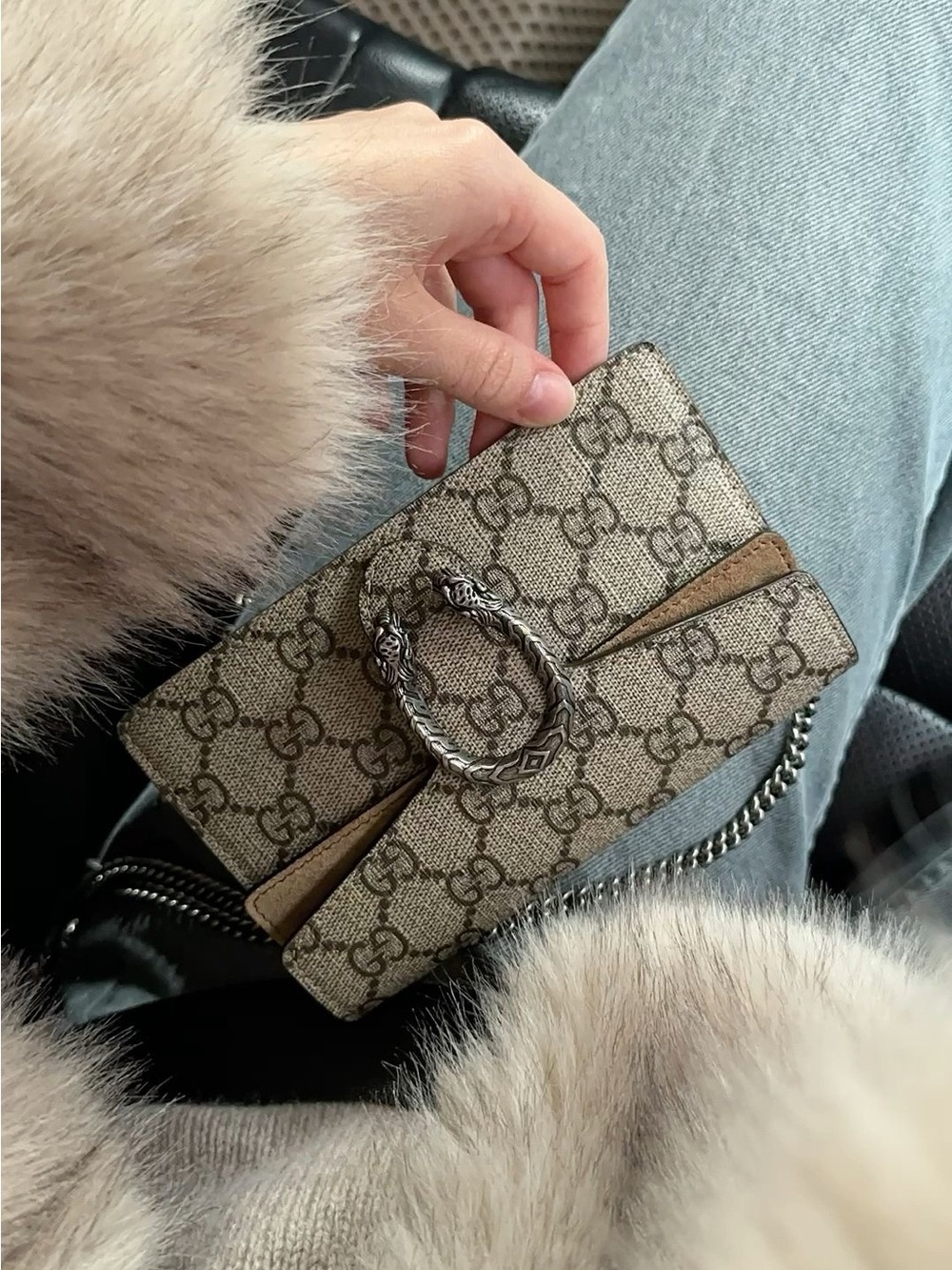 Gucci Beige and Brown GG Supreme Mini Shoulder Bag with Silver-Tone Hardware